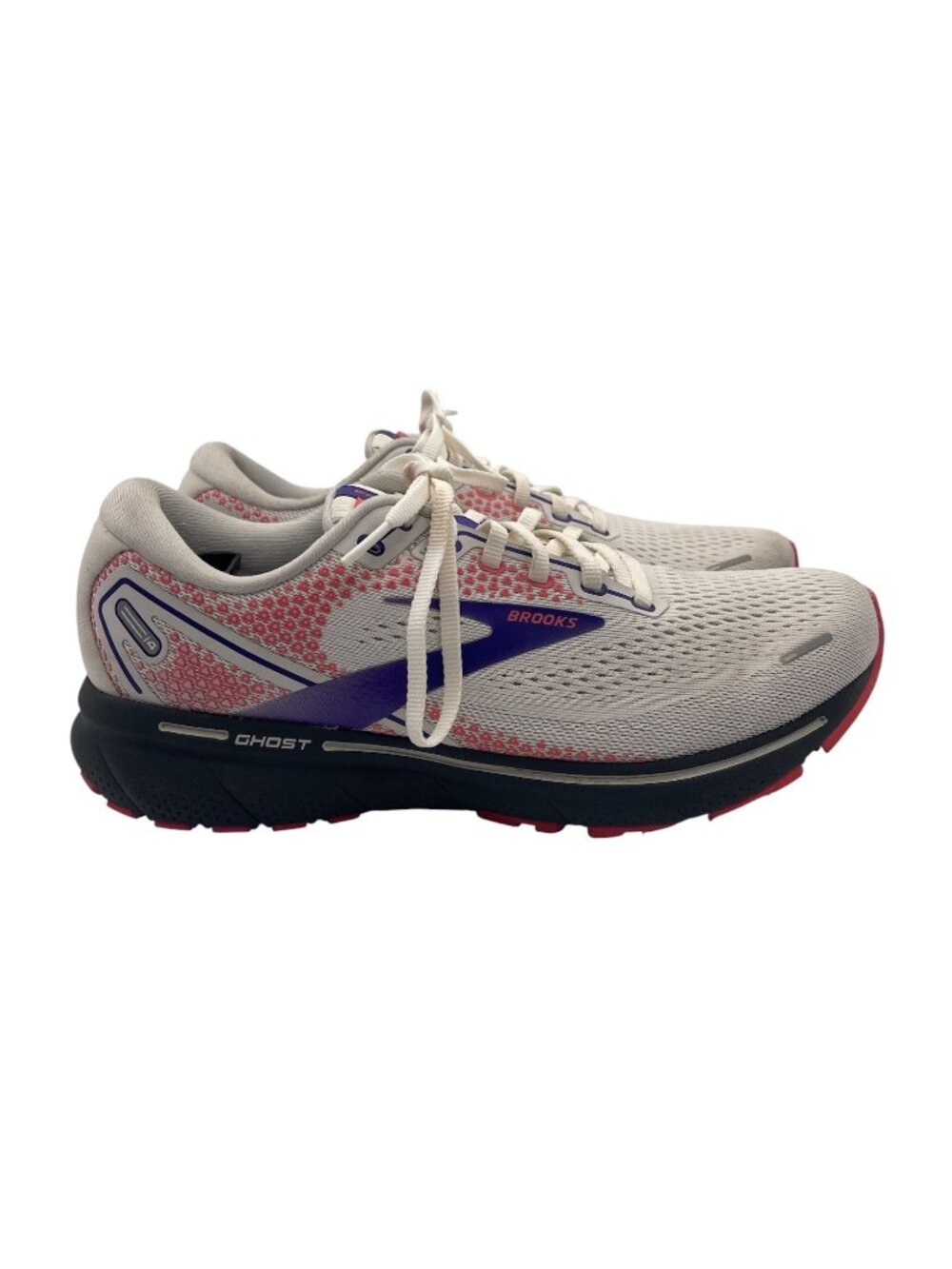 Brooks Women's Ghost 14 Neutral Running Shoe - White/Purple/Coral - Size 9.5 B